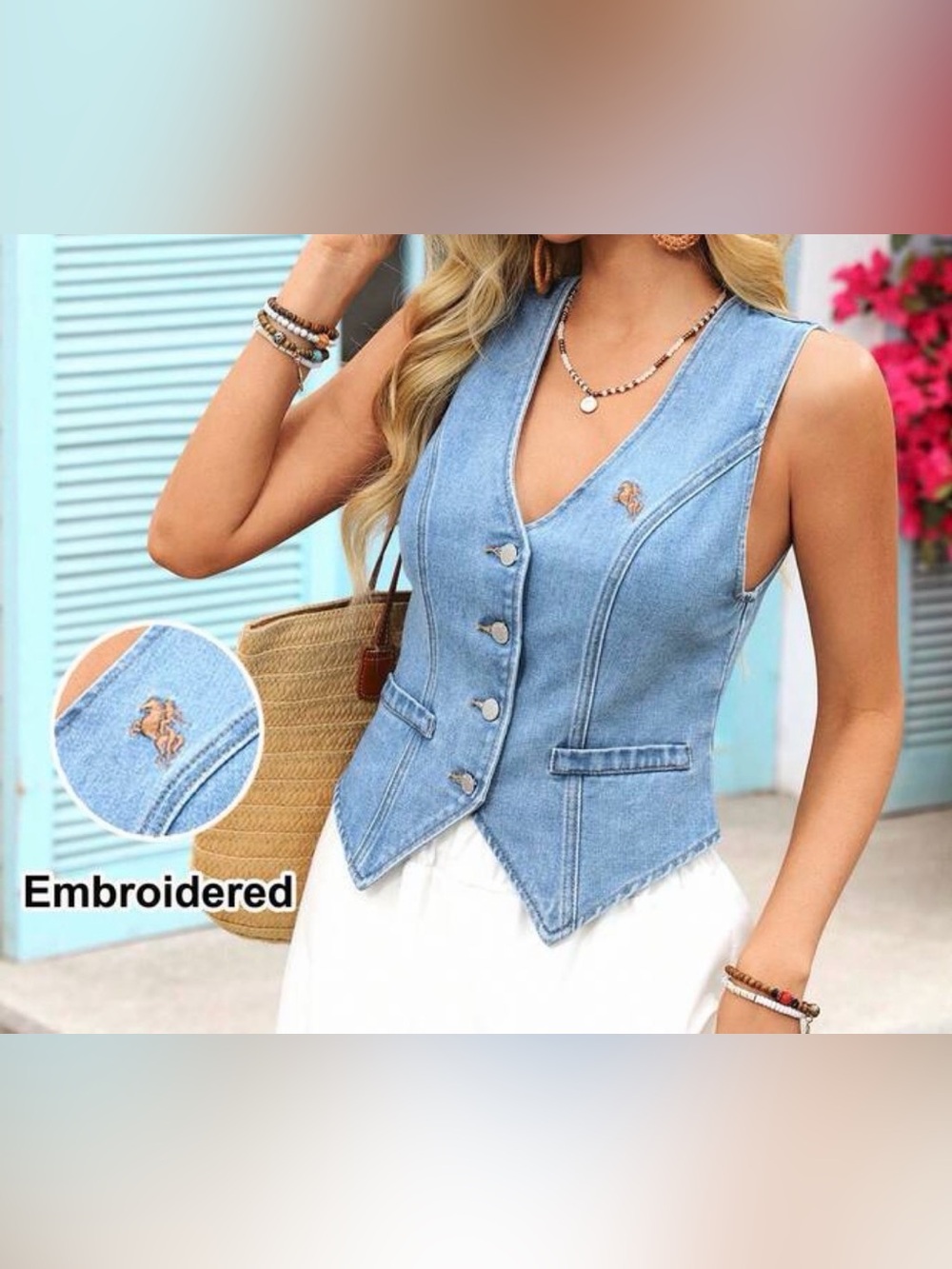 Western Vest Light Blue Denim Vest Top - Women